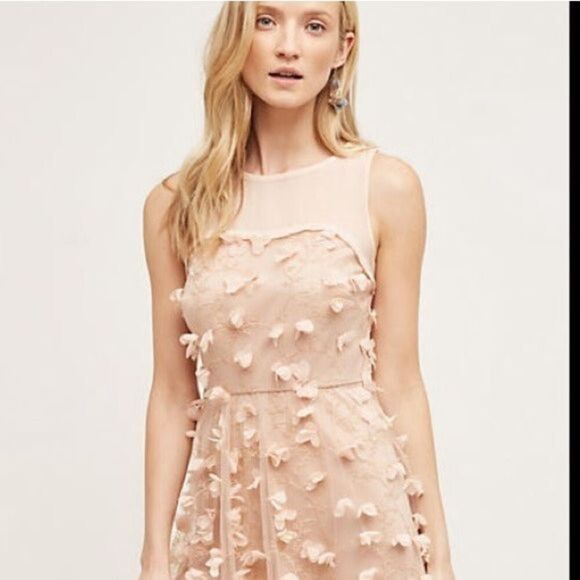 Anthropologie Eva Franco Flutter Fleur Dress Size 2 Tulle Flower Petal Pink Blus - Picture 3 of 16